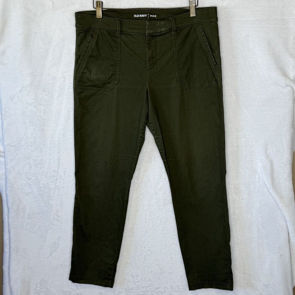 Old Navy Pixie Sateen Pants Women's 10 Tapered Ankle Stretch Olive Green Casual - Picture 2 of 16